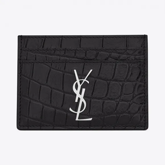 伊夫圣罗兰 Yves Saint laurent monogram黑色鳄鱼压花皮革信用卡包 423303CS30N1000 小迈步海淘品牌官网